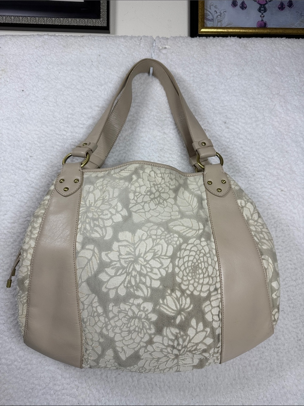 (X2) Donald J. Pliner Couture Vintage leather and Canvas Hobo Shoulder Bag